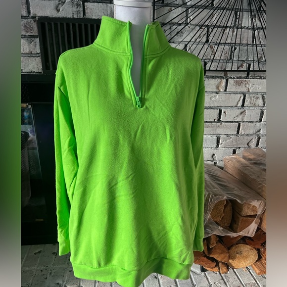 PINK Victoria's Secret Tops - PINK Victoria's Secret Lime Green Half-Zip Sweater